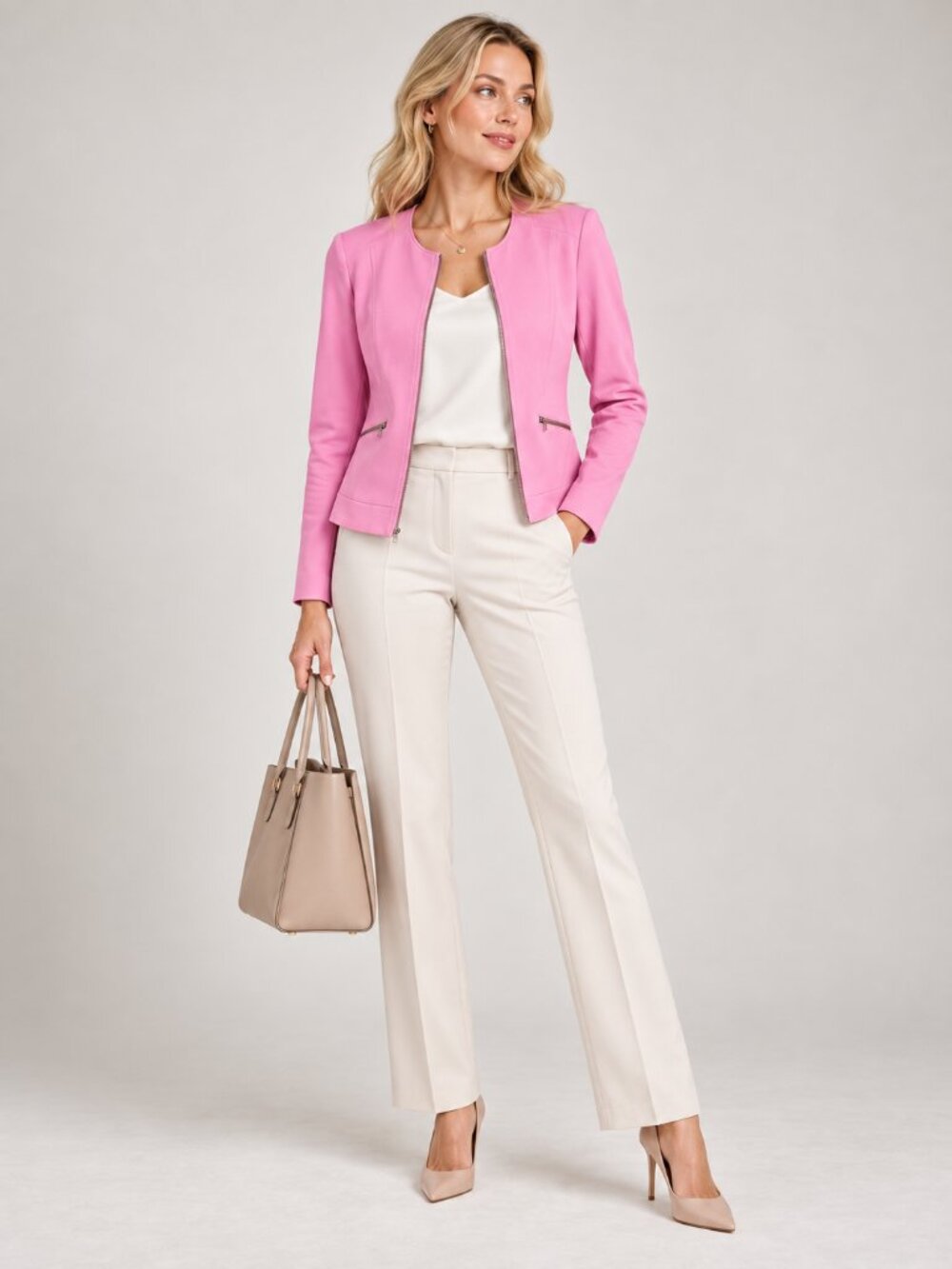 NWT White House Black Market Collarless Moto Jacket Cashmere Rose 8 #WHBM61
